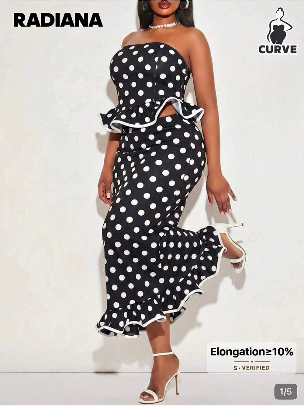 2piece Polka Dot Strapless Midi skirt set